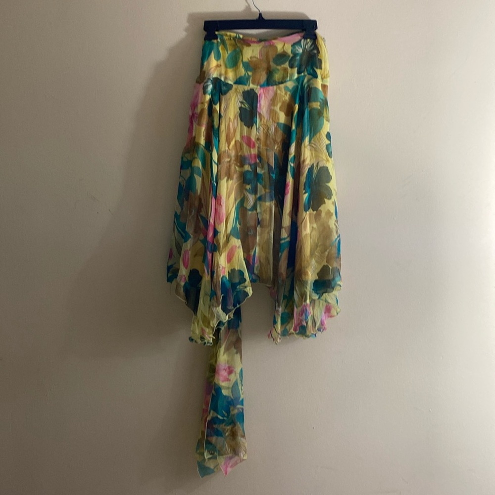 Vintage Silk Skirt, Yellow with Tropical Florals, by Sheri Drobnick